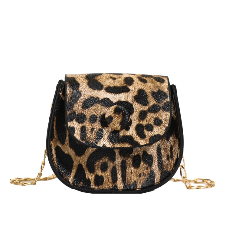 Geantă mică pentru femei, primăvară-vară 2025, culoare în contrast, curea cu lanț pentru umăr, crossbody, imprimeu leopard, geantă tip șa