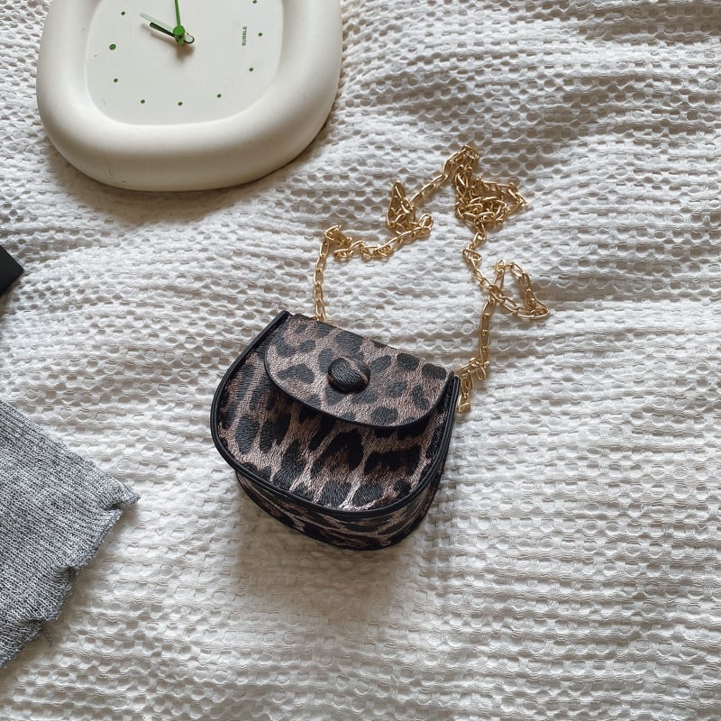 Geantă mică pentru femei, primăvară-vară 2025, culoare în contrast, curea cu lanț pentru umăr, crossbody, imprimeu leopard, geantă tip șa