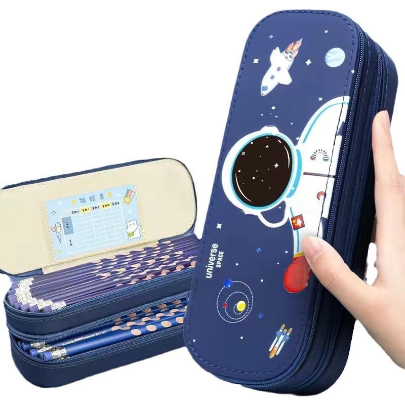 Penar pentru creioane cu capacitate mare, temă spațială și design astronaut, întărit, impermeabil, rezistent la pete, aspect estetic înalt