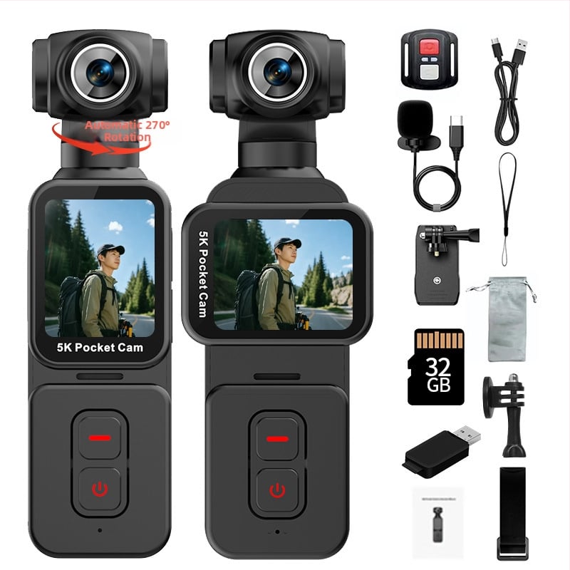 Cameră de acțiune 5K cu stabilizare, ecran tactil, compactă pentru ciclism în aer liber și Vlog