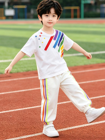 Costum de cheerleading pentru Ziua Copilului, set de vară din două piese cu temă curcubeu, uniformă școlară pentru ziua sportului la școala primară