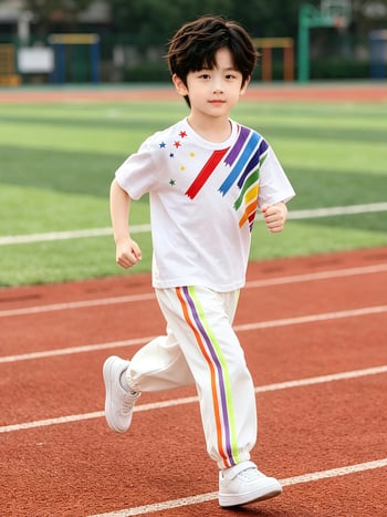 Costum de cheerleading pentru Ziua Copilului, set de vară din două piese cu temă curcubeu, uniformă școlară pentru ziua sportului la școala primară