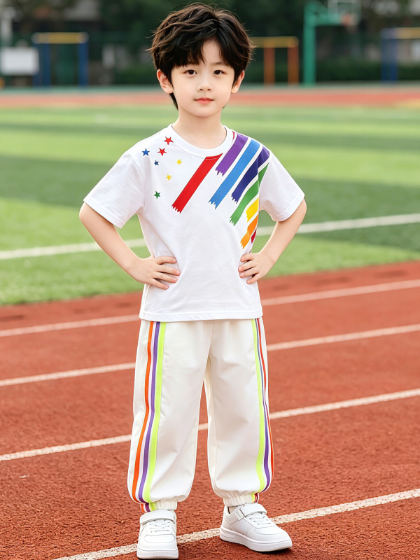 Costum de cheerleading pentru Ziua Copilului, set de vară din două piese cu temă curcubeu, uniformă școlară pentru ziua sportului la școala primară