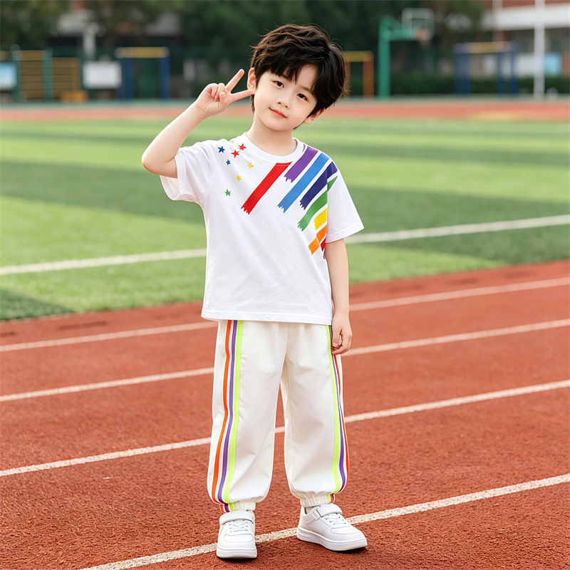 Costum de cheerleading pentru Ziua Copilului, set de vară din două piese cu temă curcubeu, uniformă școlară pentru ziua sportului la școala primară