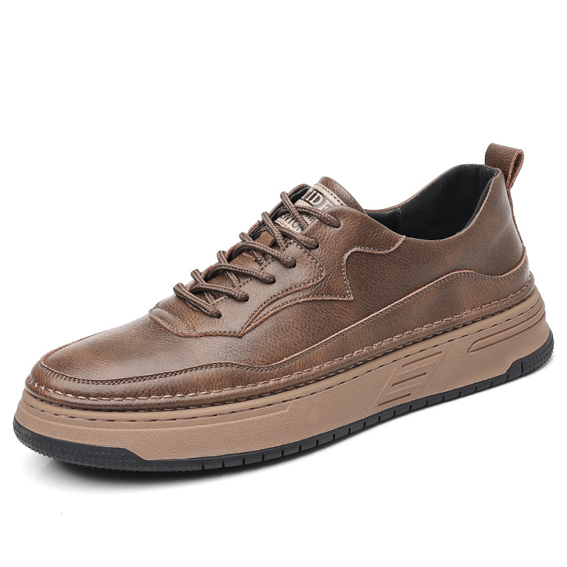 Pantofi din piele pentru bărbați, stil britanic casual, negri, talpă groasă, toamna 2024