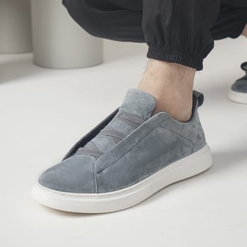 Pantofi bărbați respirabili, în mărime mare, din piele de porc de primă clasă, cu șireturi elastice fără nod, loafers casual, vârf rotund, sneakers versatili