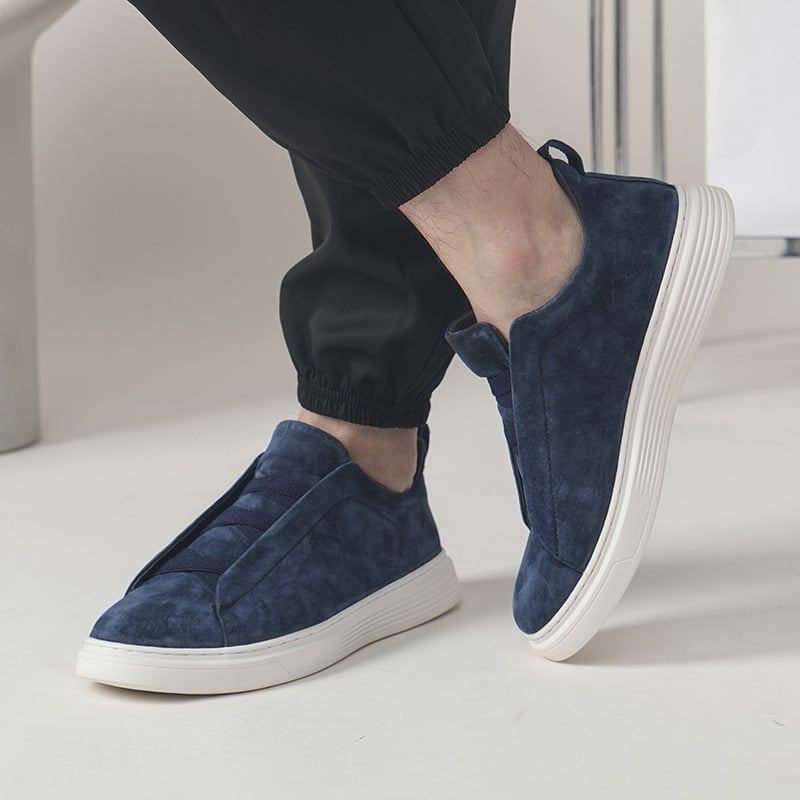 Pantofi bărbați respirabili, în mărime mare, din piele de porc de primă clasă, cu șireturi elastice fără nod, loafers casual, vârf rotund, sneakers versatili