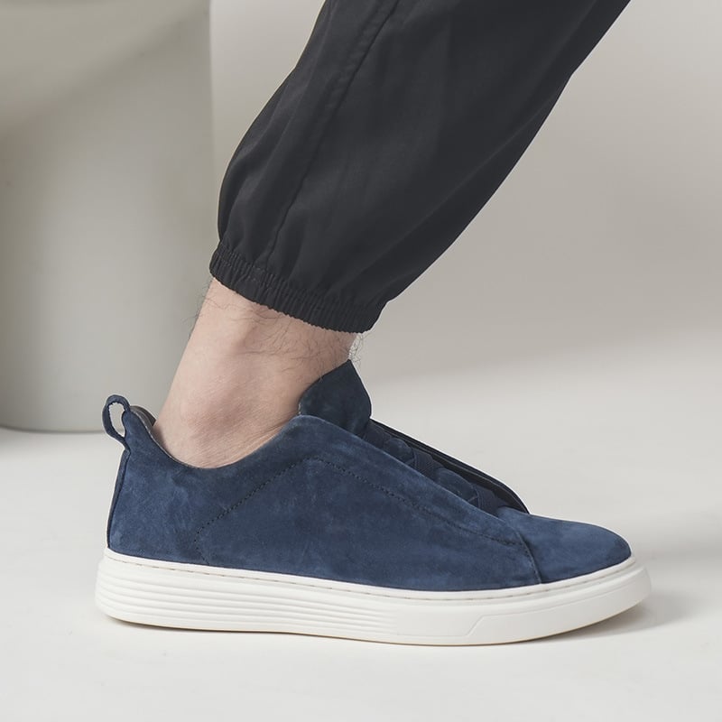 Pantofi bărbați respirabili, în mărime mare, din piele de porc de primă clasă, cu șireturi elastice fără nod, loafers casual, vârf rotund, sneakers versatili