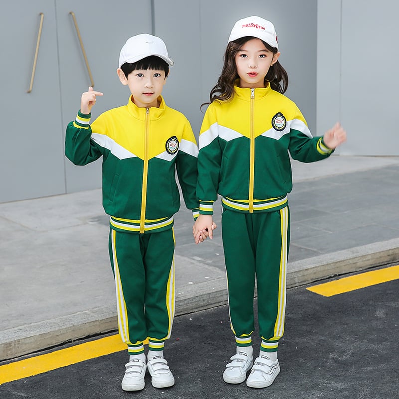 Set uniformă școlară din bumbac pentru copii 3–8 ani, top cu fermoar și pantaloni, mâneci lungi