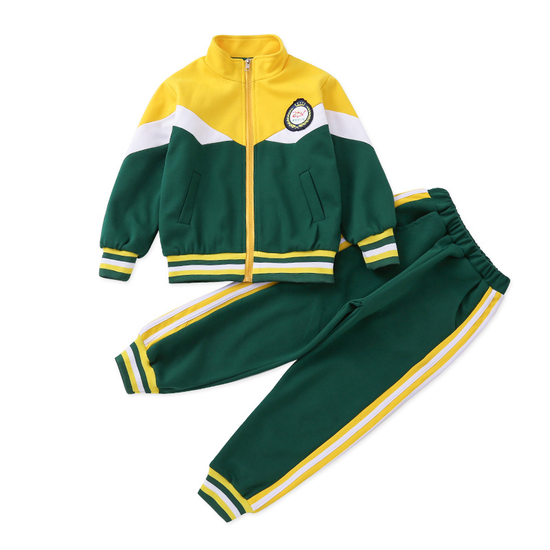 Set uniformă școlară din bumbac pentru copii 3–8 ani, top cu fermoar și pantaloni, mâneci lungi