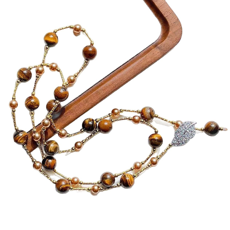 Colier natural cu piatră ochi de tigru, perle Shijia, lanț clavicular, stil Maillard, pentru femei