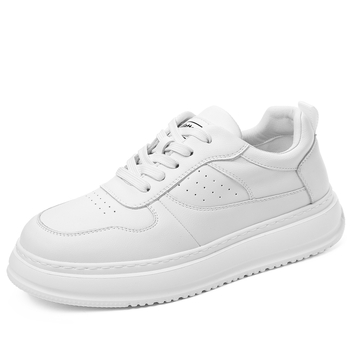 Sneakers albe din piele naturală pentru bărbați, respirabile, talpă groasă pentru înălțime, casual, toamnă 2025