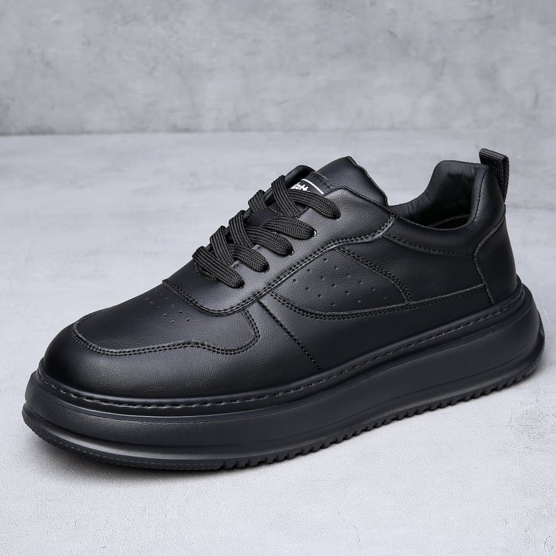 Sneakers albe din piele naturală pentru bărbați, respirabile, talpă groasă pentru înălțime, casual, toamnă 2025