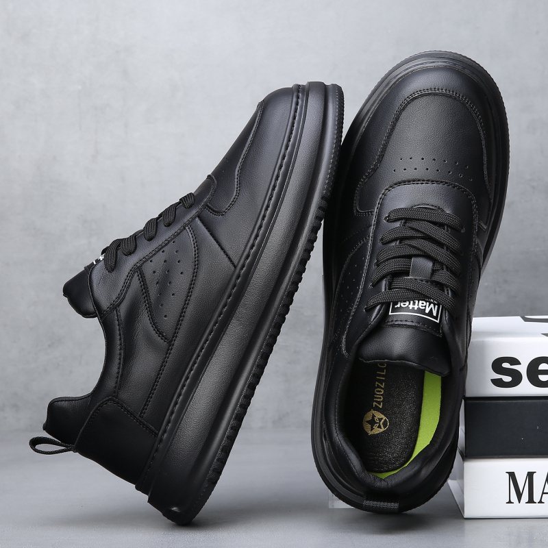 Sneakers albe din piele naturală pentru bărbați, respirabile, talpă groasă pentru înălțime, casual, toamnă 2025