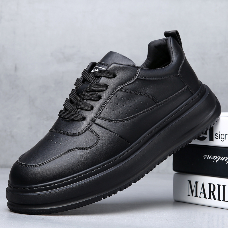 Sneakers albe din piele naturală pentru bărbați, respirabile, talpă groasă pentru înălțime, casual, toamnă 2025