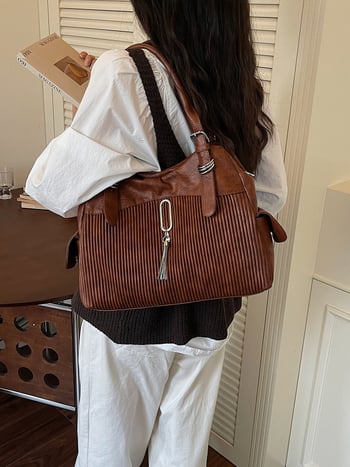 Geantă de damă din piele sintetică moale, stil american retro, crossbody cu curea, mare capacitate pentru utilizare zilnică