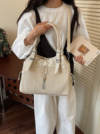 Geantă de damă din piele sintetică moale, stil american retro, crossbody cu curea, mare capacitate pentru utilizare zilnică