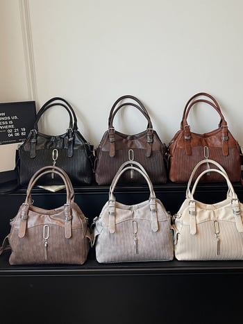 Geantă de damă din piele sintetică moale, stil american retro, crossbody cu curea, mare capacitate pentru utilizare zilnică