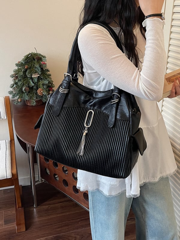 Geantă de damă din piele sintetică moale, stil american retro, crossbody cu curea, mare capacitate pentru utilizare zilnică