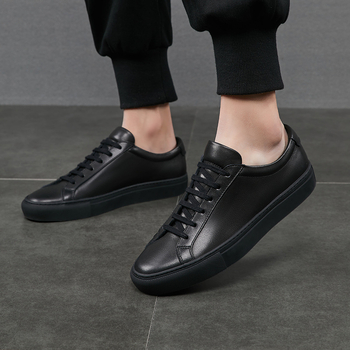 Pantofi sport albi din piele, respirabili pentru bărbați, stil coreean, talpă plată, casual