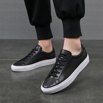 Pantofi sport albi din piele, respirabili pentru bărbați, stil coreean, talpă plată, casual