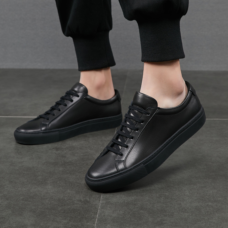 Pantofi sport albi din piele, respirabili pentru bărbați, stil coreean, talpă plată, casual