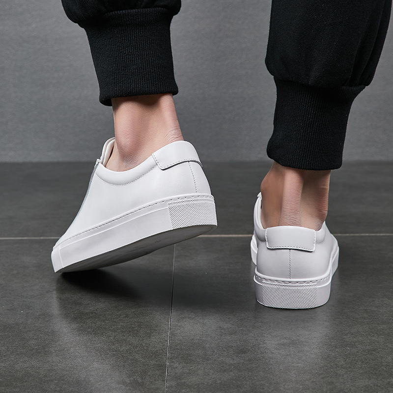 Pantofi sport albi din piele, respirabili pentru bărbați, stil coreean, talpă plată, casual