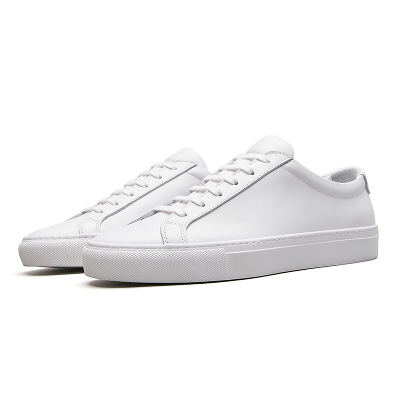 Pantofi sport albi din piele, respirabili pentru bărbați, stil coreean, talpă plată, casual