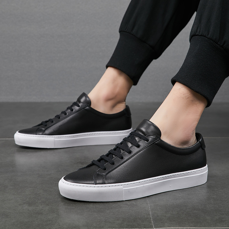 Pantofi sport albi din piele, respirabili pentru bărbați, stil coreean, talpă plată, casual