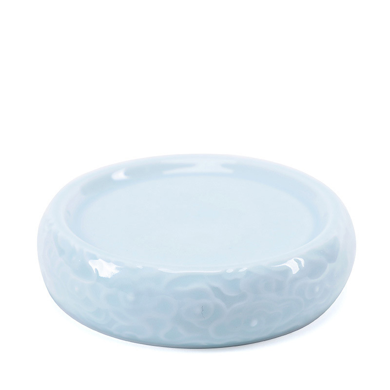 Set ceramic pentru ceremonial ceai în stil chinezesc, cu capac de ceainic în relief retro și suport pentru ceașcă cu farfurioară izolantă