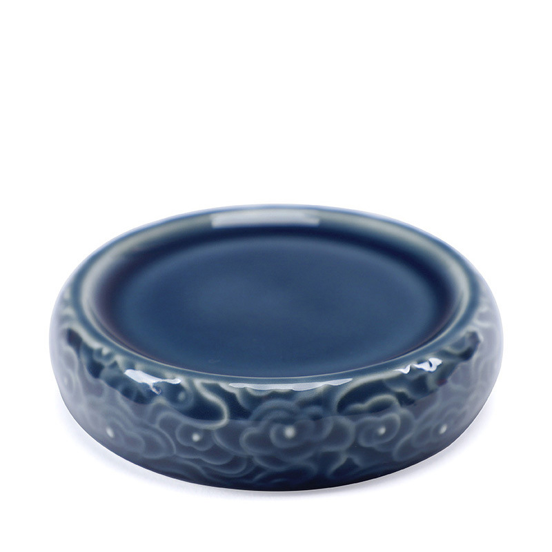 Set ceramic pentru ceremonial ceai în stil chinezesc, cu capac de ceainic în relief retro și suport pentru ceașcă cu farfurioară izolantă
