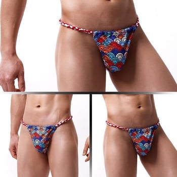 Thong bărbătesc, stil japonez, de Crăciun, talie joasă, cu imprimeu sumo