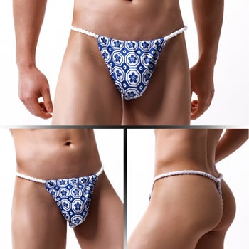 Thong bărbătesc, stil japonez, de Crăciun, talie joasă, cu imprimeu sumo