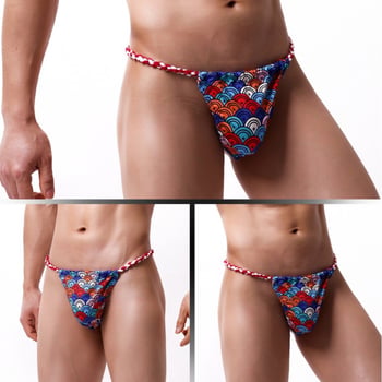 Thong bărbătesc, stil japonez, de Crăciun, talie joasă, cu imprimeu sumo