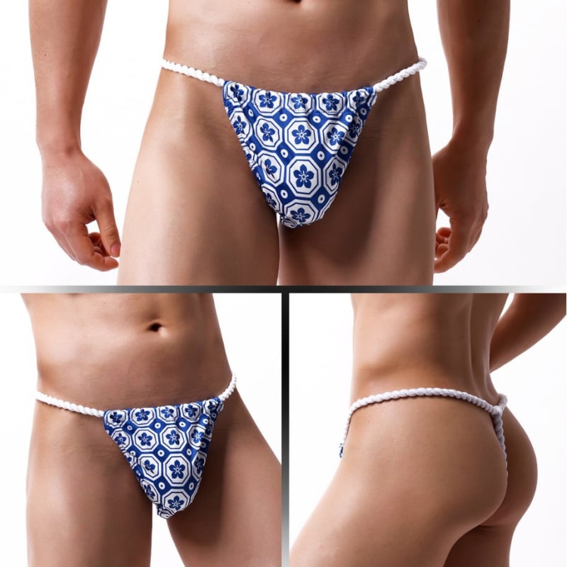 Thong bărbătesc, stil japonez, de Crăciun, talie joasă, cu imprimeu sumo