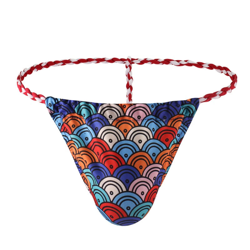 Thong bărbătesc, stil japonez, de Crăciun, talie joasă, cu imprimeu sumo
