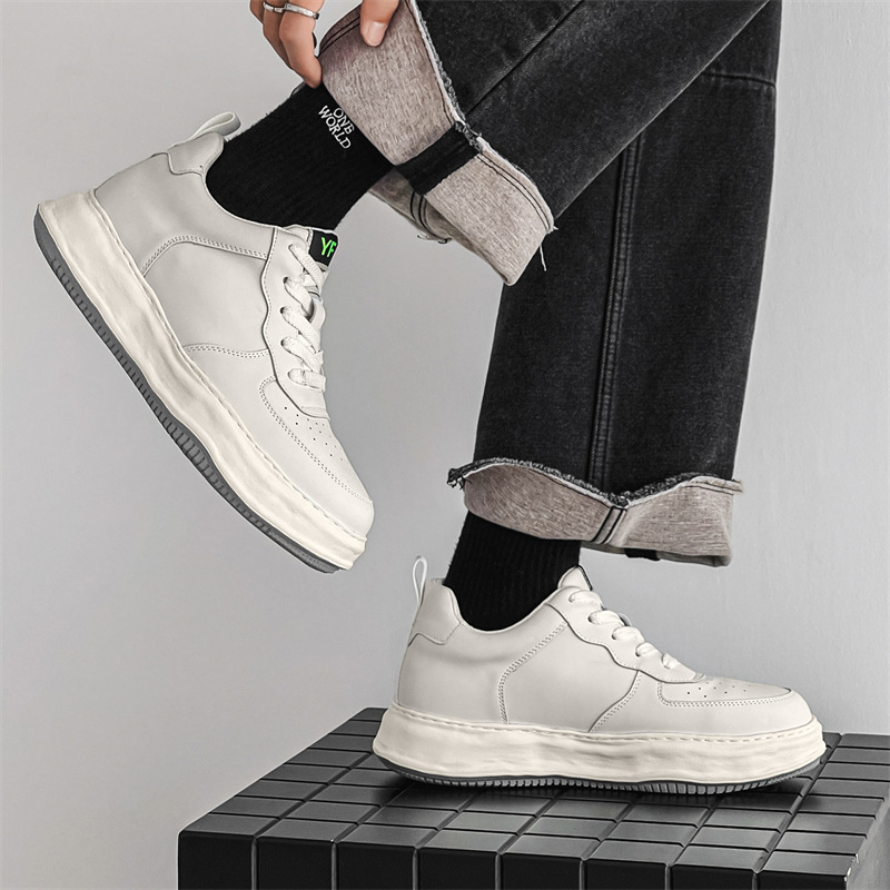 Adidași albi unisex, sport casual, cu talpă interioară ce mărește înălțimea cu 7 cm