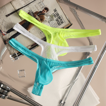 50 g thong transparent din Ice Silk pentru bărbați, talie foarte joasă, design transparent