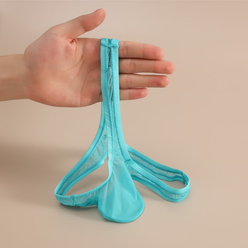 50 g thong transparent din Ice Silk pentru bărbați, talie foarte joasă, design transparent