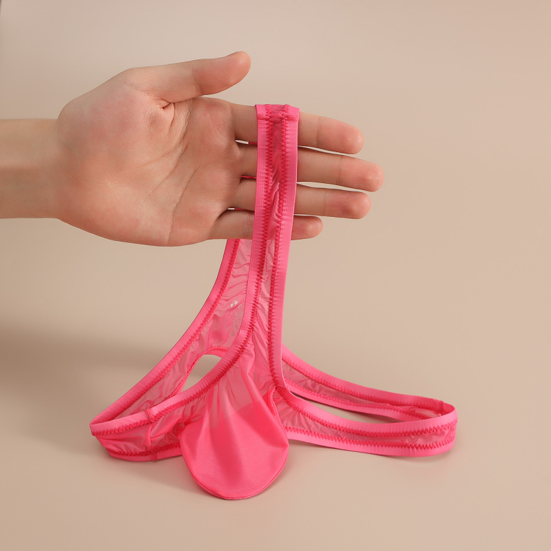 50 g thong transparent din Ice Silk pentru bărbați, talie foarte joasă, design transparent
