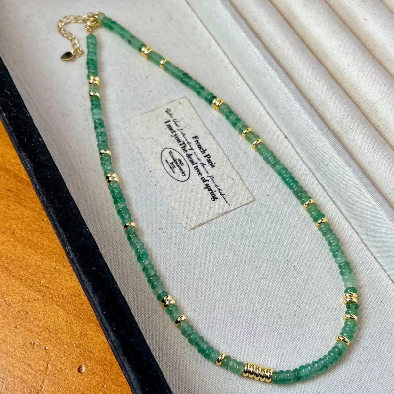 Colier din Dongling Jade natural, mărgle în formă de disc zburător, pentru femei – vară, stil chinezesc, lanț pentru claviculă