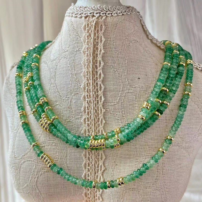 Colier din Dongling Jade natural, mărgle în formă de disc zburător, pentru femei – vară, stil chinezesc, lanț pentru claviculă