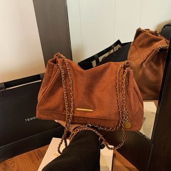 Geantă crossbody din velur cu lanț, mărime medie, toamnă-iarnă 2025