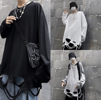 Tricou cu mâneci lungi, croială lejeră, tiv rupt, culoare solidă, unisex, ideal pentru layering
