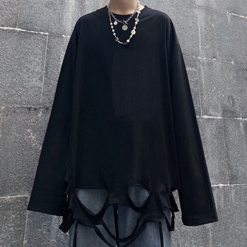 Tricou cu mâneci lungi, croială lejeră, tiv rupt, culoare solidă, unisex, ideal pentru layering