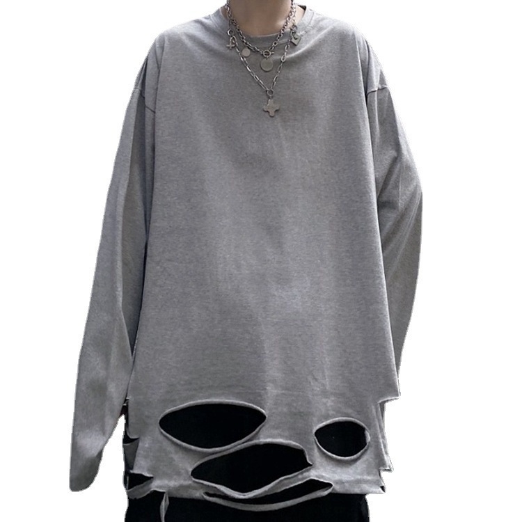 Tricou cu mâneci lungi, croială lejeră, tiv rupt, culoare solidă, unisex, ideal pentru layering
