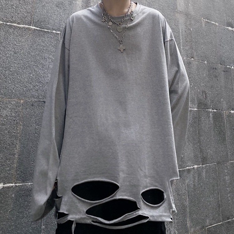 Tricou cu mâneci lungi, croială lejeră, tiv rupt, culoare solidă, unisex, ideal pentru layering