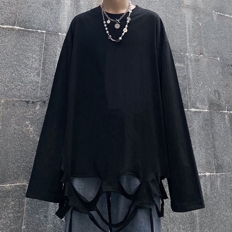 Tricou cu mâneci lungi, croială lejeră, tiv rupt, culoare solidă, unisex, ideal pentru layering