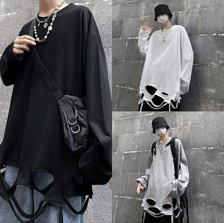 Tricou cu mâneci lungi, croială lejeră, tiv rupt, culoare solidă, unisex, ideal pentru layering