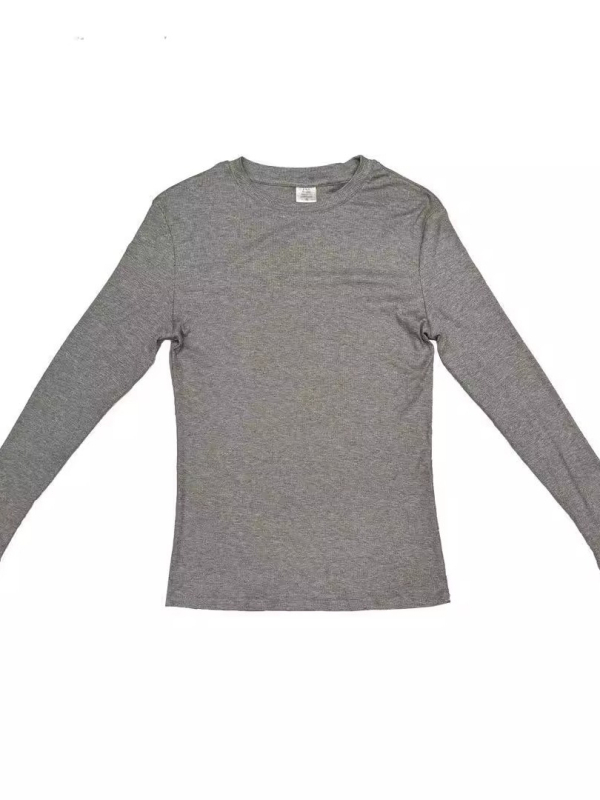 Tricou bărbați cu mânecă lungă, țesătură ribată, guler rotund, strat de bază elastic pentru sport și casual